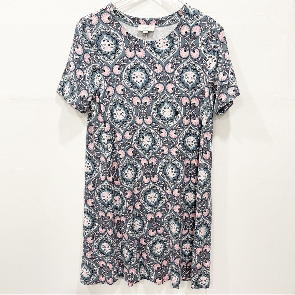 Loft Short Sleeve Printed Dress Flowy Shift Medium